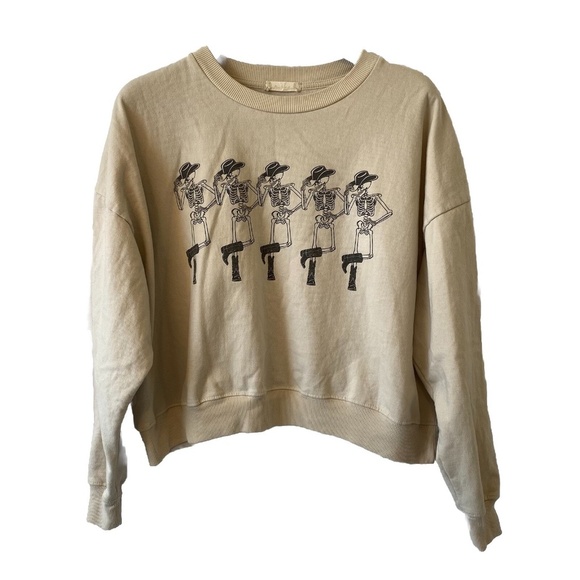 Altar’d State Dancing Cowboy Skeleton Sweatshirt Tan Size Medium - Picture 1 of 10